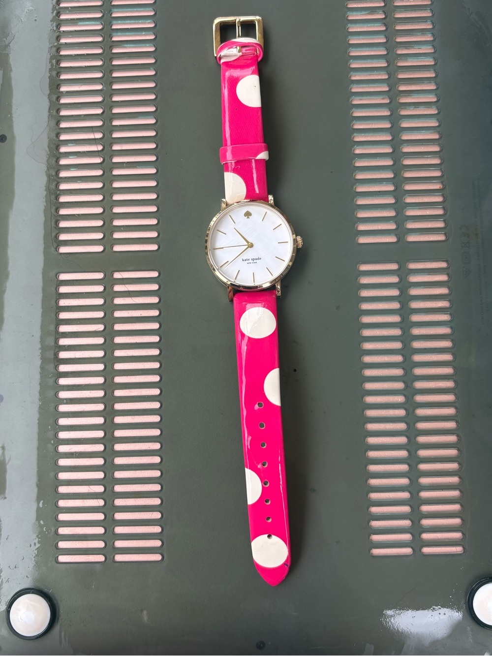 kate spade Hot Pink Polka Dot Patent Leather Watch with Gold Case